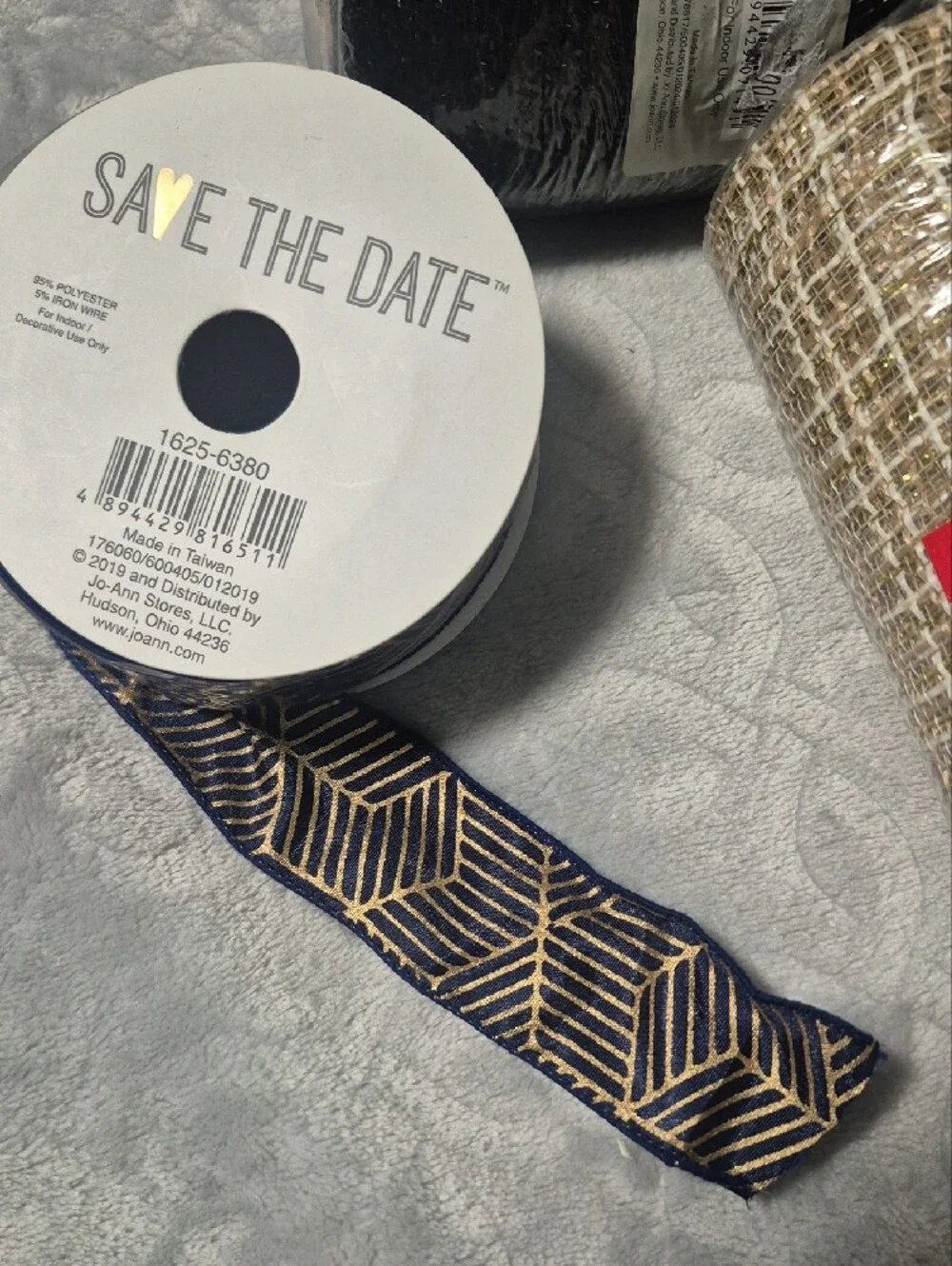 Navy and Gold Wire Edge Ribbon Set Of 24 Roll Variety